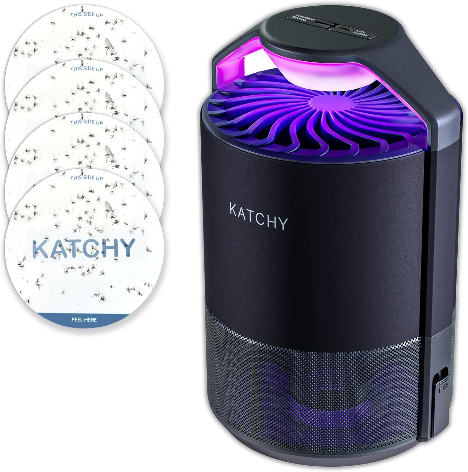 Katchy Flying Insect Trap Indoor – Catcher & Killer for Mosquito, Fruit Fly, Gnat & Small Moth – Non-Zapper with Suction & Blue Light – Ideal for Indoor Spaces, Kitchen & Plants (Original, Black)